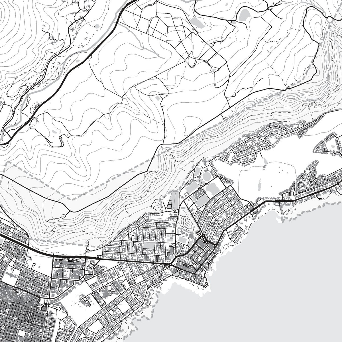 Close-up detail of the Hermanus Mono map print, showing the fine line work and quality of the full-size print