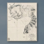 1822 Admiralty chart of Hout Bay, reproduction print showing depth soundings across the bay, surrounded by engraved mountain slopes