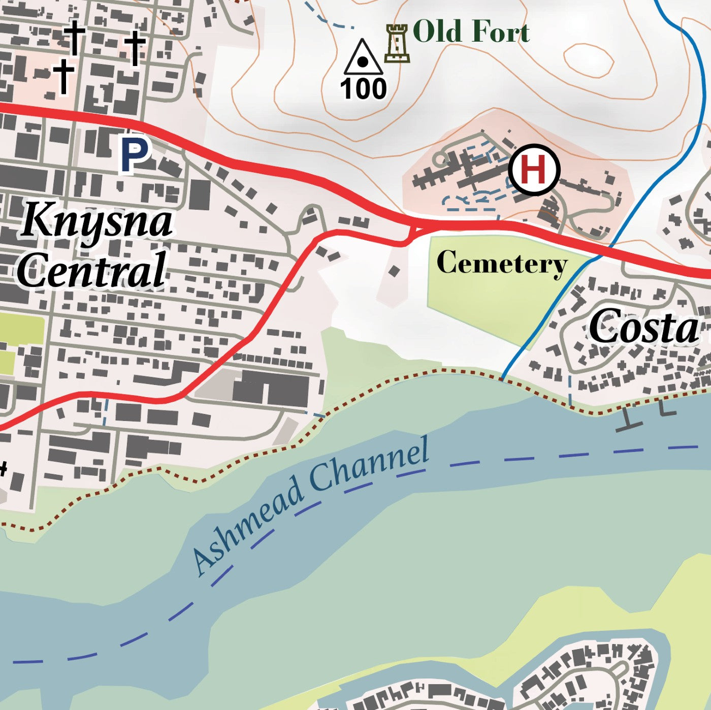 Close-up detail of the Knysna Classic large map print, showing the fine line work and quality of the full-size print
