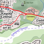 Close-up detail of the Knysna Contemporary large map print, showing the fine line work and quality of the full-size print