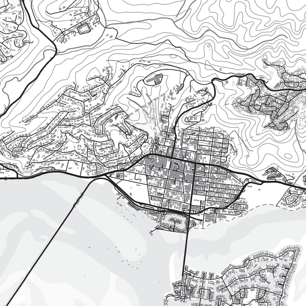 Close-up detail of the Knysna Mono map print, showing the fine line work and quality of the full-size print