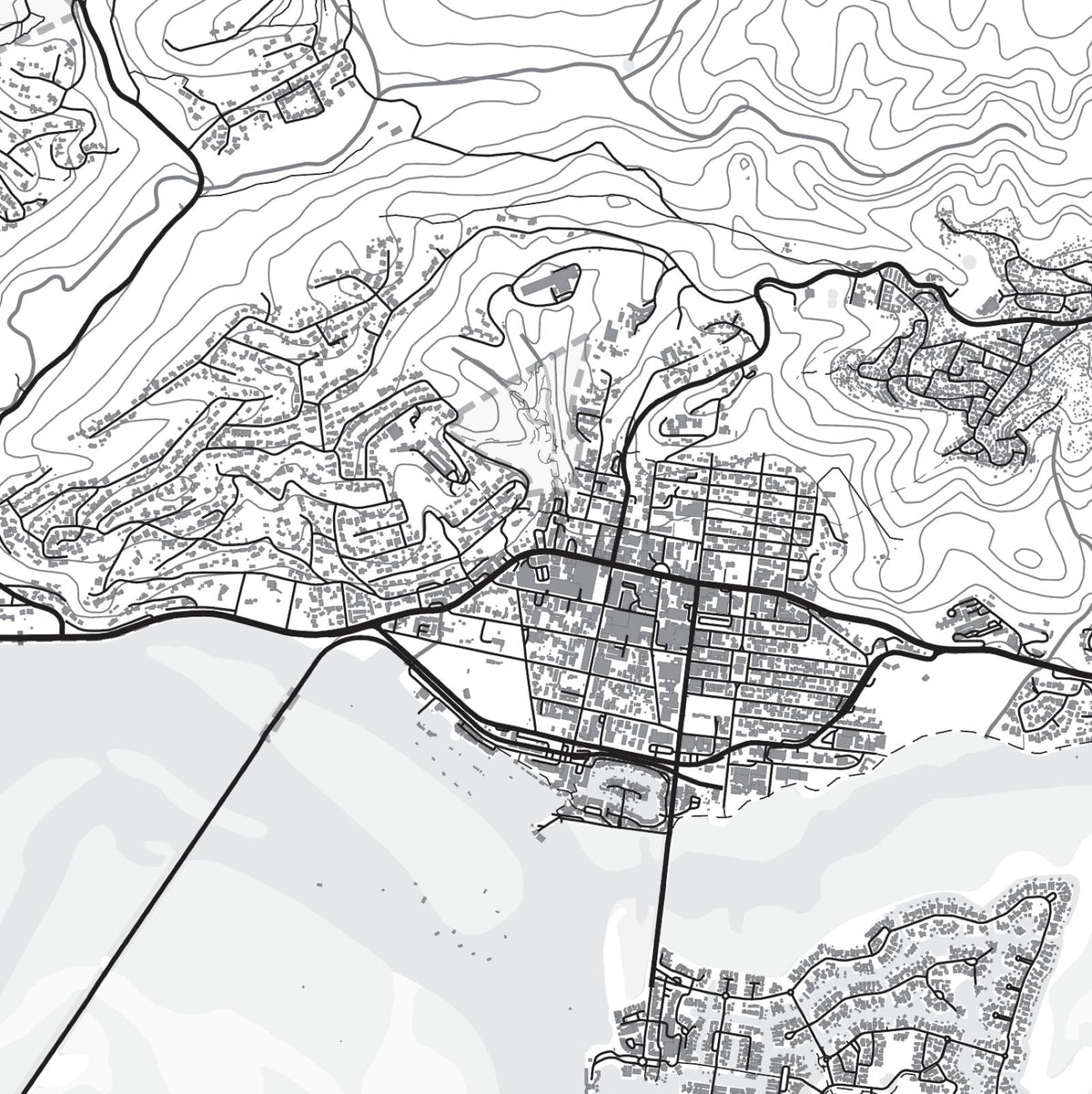 Close-up detail of the Knysna Mono map print, showing the fine line work and quality of the full-size print