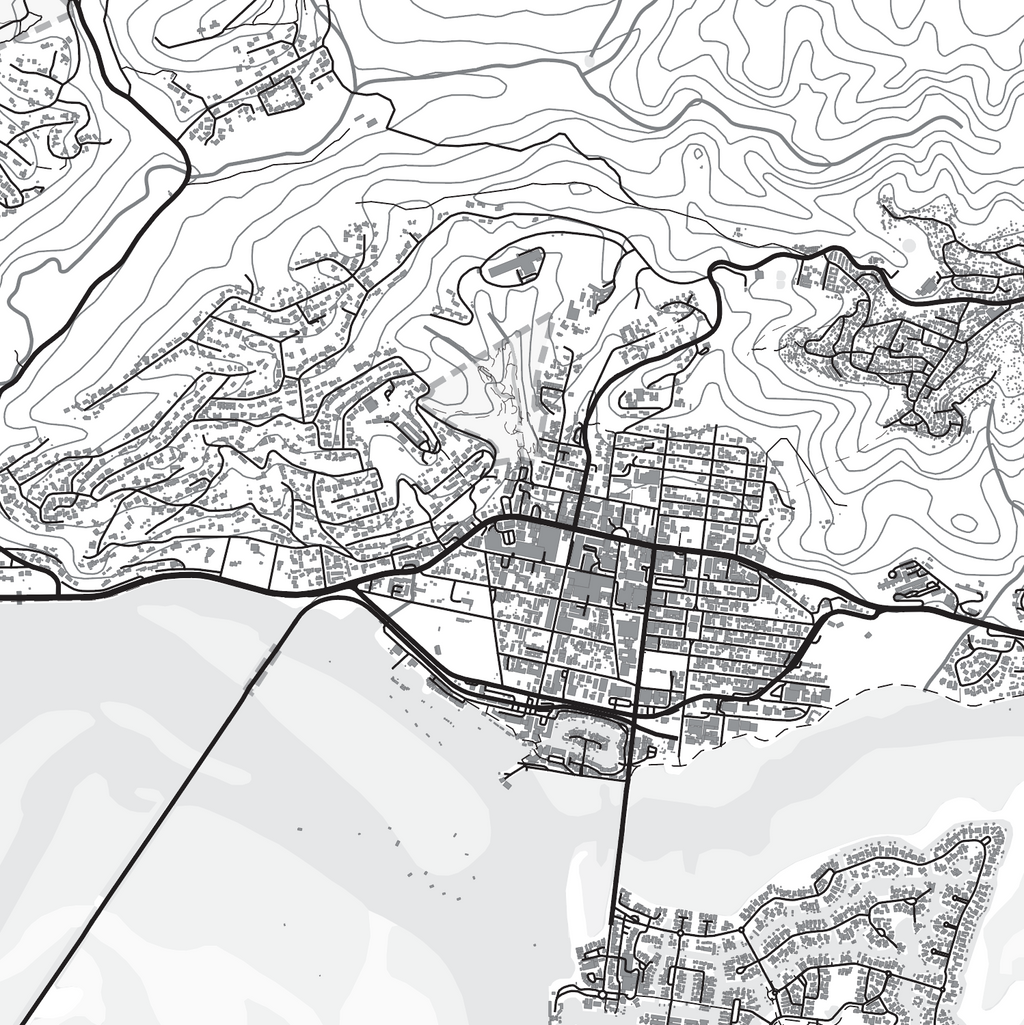 Close-up detail of the Knysna Mono map print, showing the fine line work and quality of the full-size print