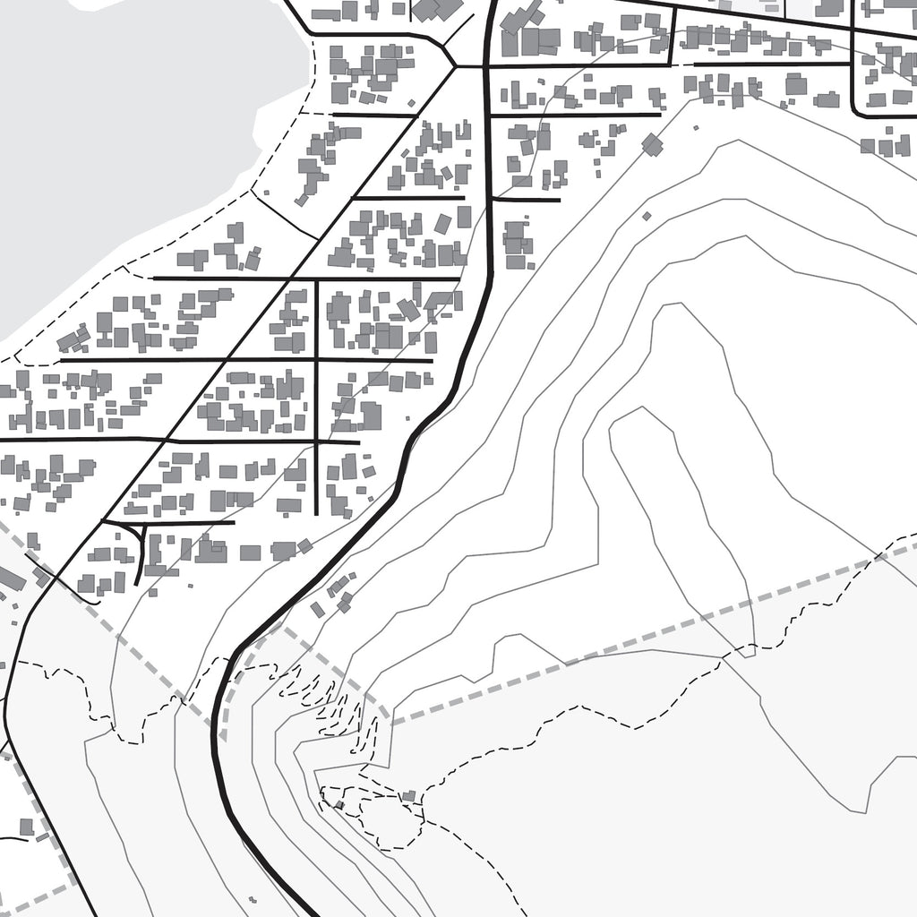 Close-up detail of the Kommetjie Mono map print, showing the fine line work and quality of the full-size print