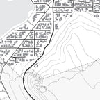 Close-up detail of the Kommetjie Mono map print, showing the fine line work and quality of the full-size print