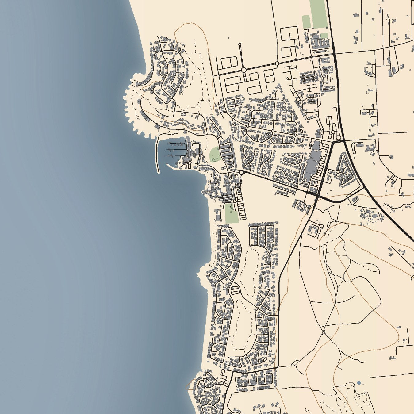 Close-up detail of the Langebaan Classic map print, showing the fine line work and quality of the full-size print