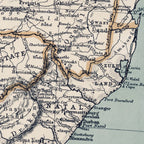Detail of Walker's 1899 map showing Natal and Zululand on the Indian Ocean coast, with gold boundary lines