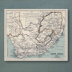 George Walker's 1899 map of South Africa, from the Cape to Bechuanaland and the Transvaal, with gold-outlined boundaries and a blue-grey sea