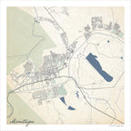 Montagu map print in the Classic style, with fine black street lines and grey buildings, Route 62, a blue river and dense mountain contour lines on a cream background