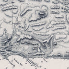 Close-up detail of the 1868 Admiralty chart of Mossel Bay to Cape St Francis reproduction print, showing Knysna Harbour, Buffalo Bay and the engraved hills around Belvidere