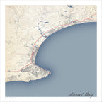 Mossel Bay 1 map print in the Classic style, also covering Groot Brakrivier, Klein Brakrivier and Dana Bay, with fine black street lines and contoured slopes on a cream background.