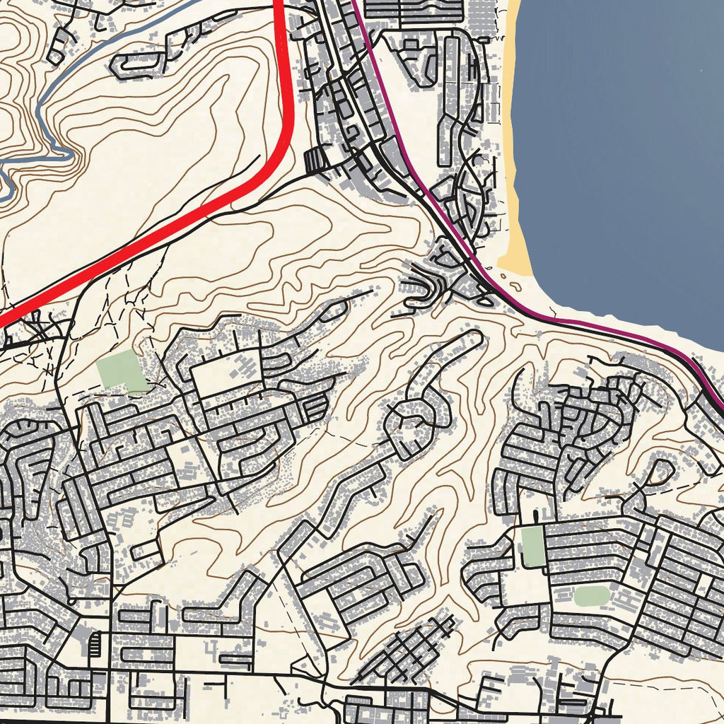Close-up detail of the Mossel Bay 1 Classic map print, showing the fine line work and quality of the full-size print