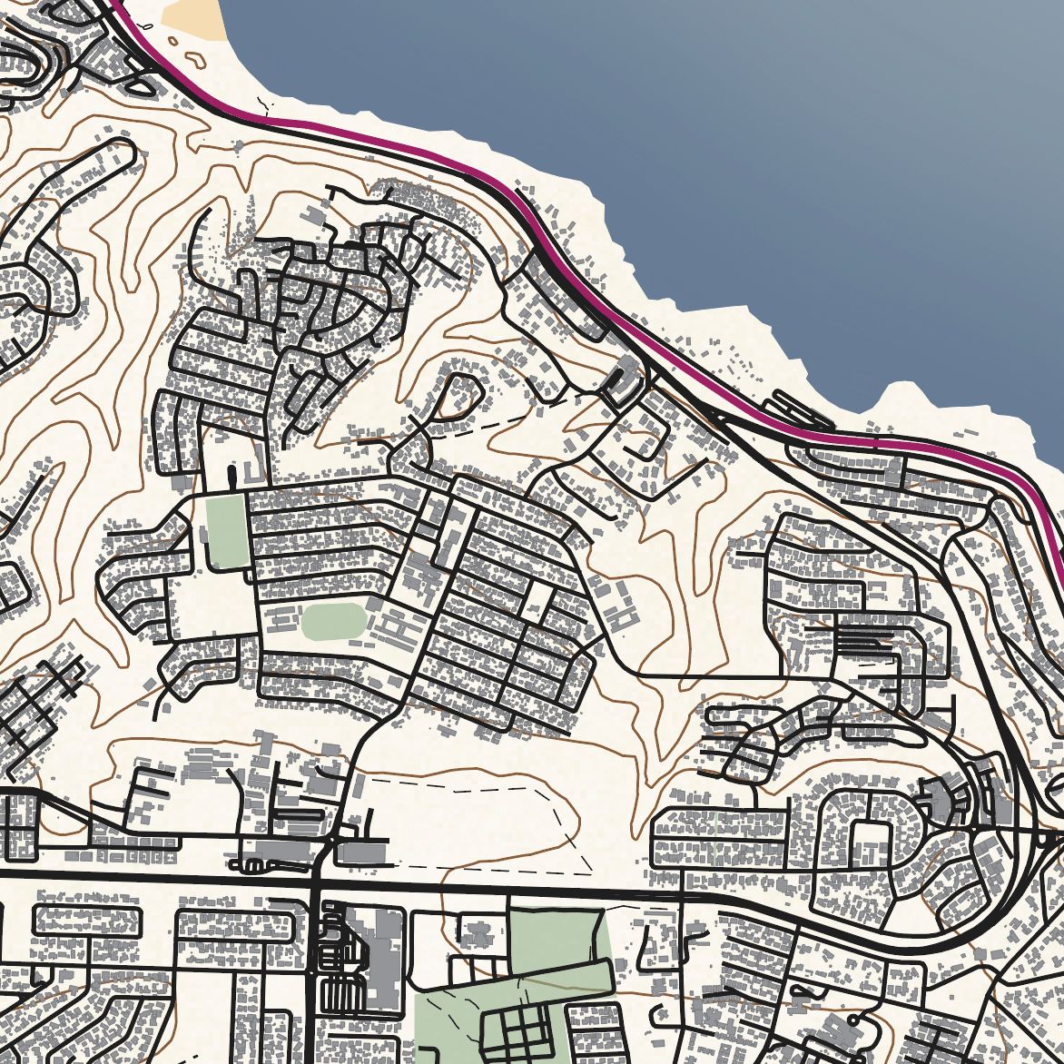 Close-up detail of the Mossel Bay 2 Classic map print, showing the fine line work and quality of the full-size print. 