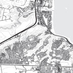 Close-up detail of the Mossel Bay 2 Mono map print, showing the fine line work and quality of the full-size print