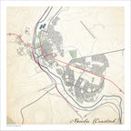 Nxuba (Cradock) map print in the Classic style, with fine black street lines and grey buildings, the blue Great Fish River looping around the town and dense Karoo contour lines on a cream background