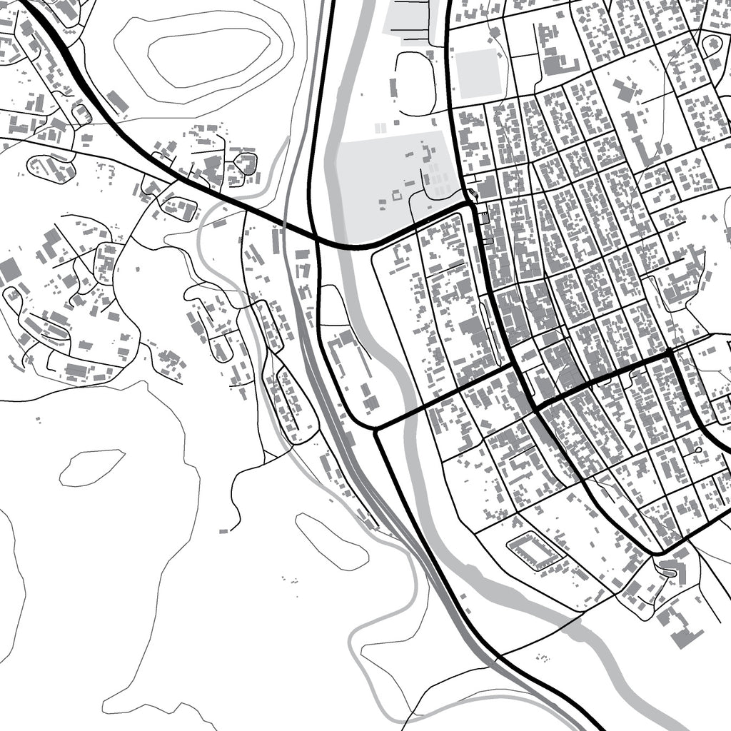 Close-up detail of the Nxuba (Cradock) Mono map print, showing the fine line work and quality of the full-size print
