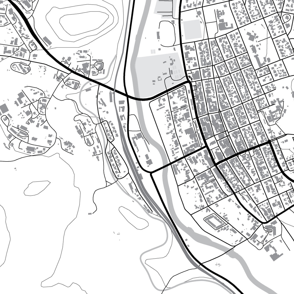 Close-up detail of the Nxuba (Cradock) Mono map print, showing the fine line work and quality of the full-size print