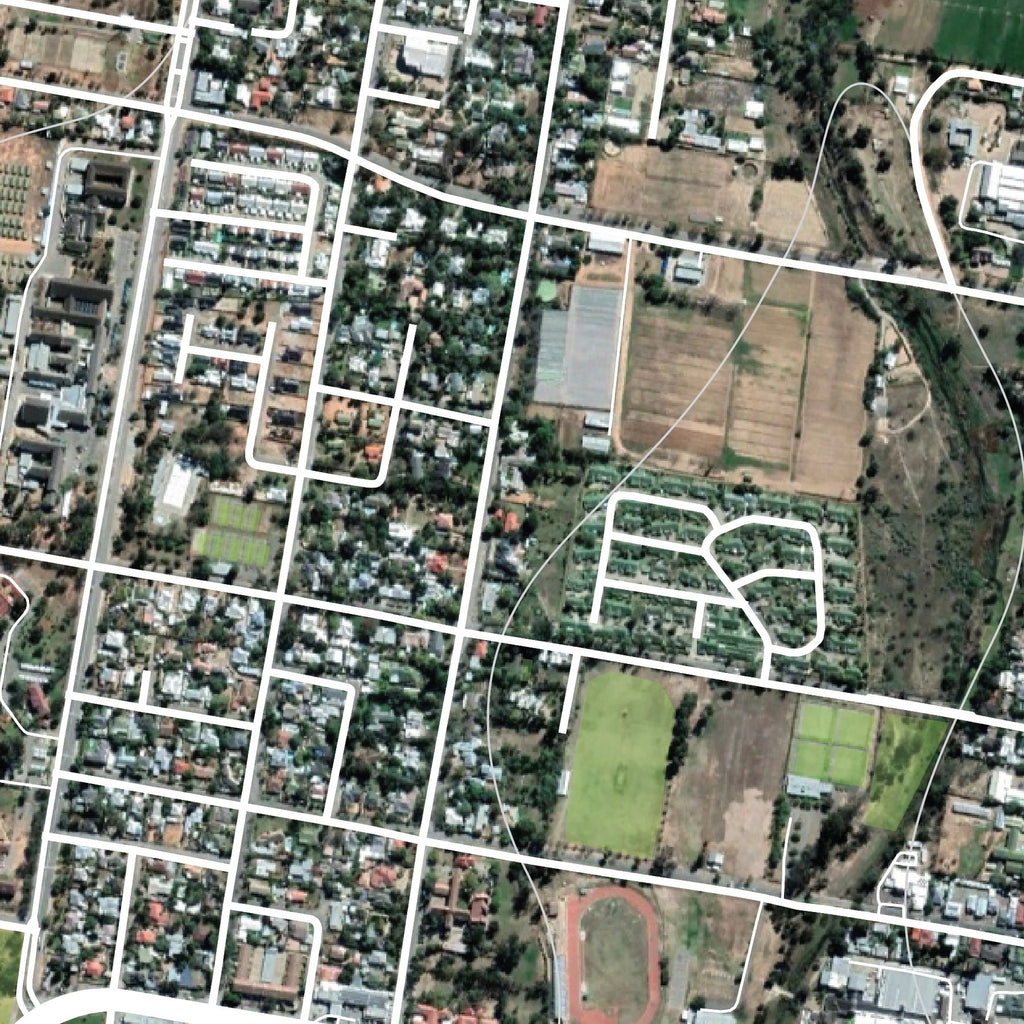 Close-up detail of the Oudtshoorn Aerial map print, showing the fine line work and quality of the full-size print