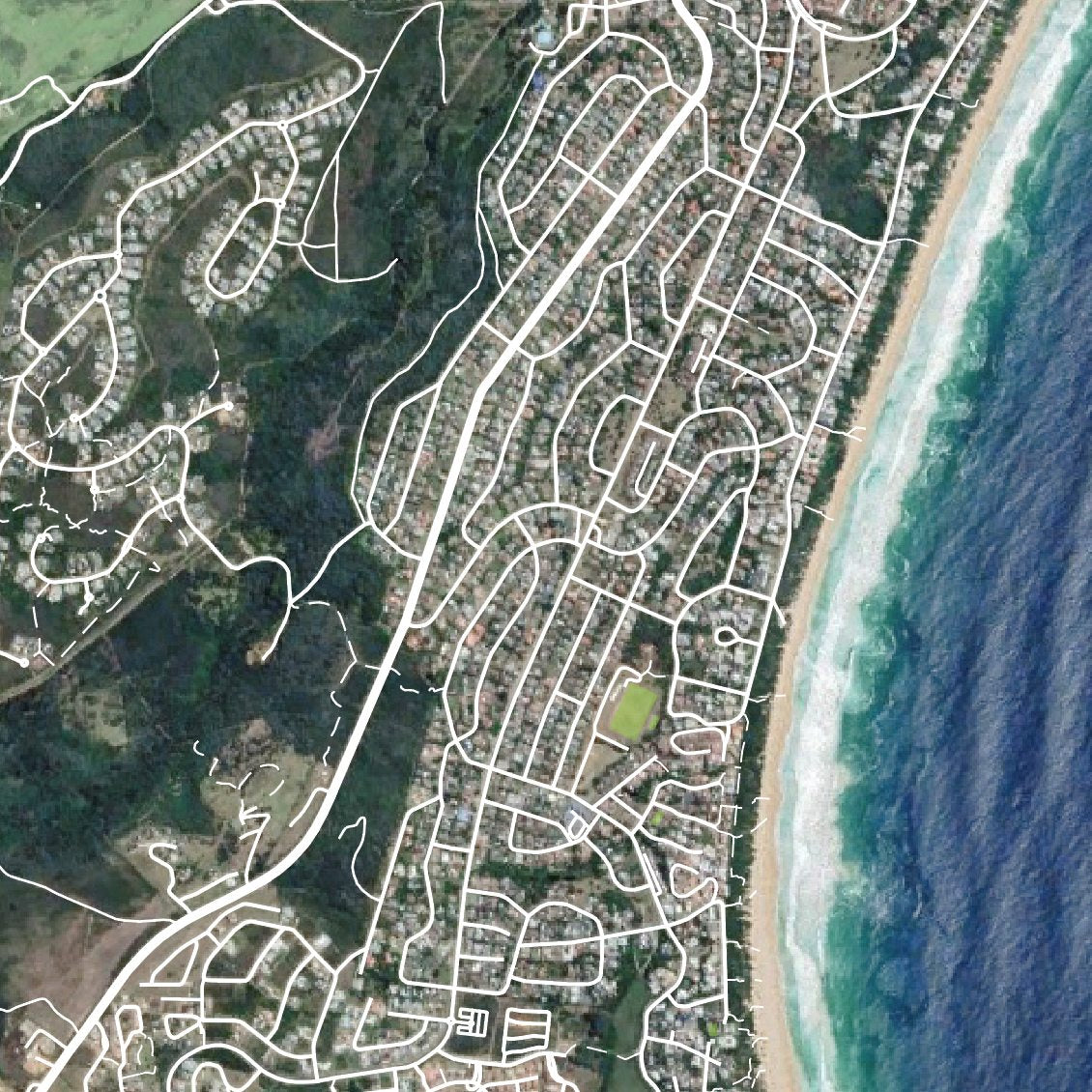 Close-up detail of the Plettenberg Bay Aerial map print, showing the fine line work and quality of the full-size print