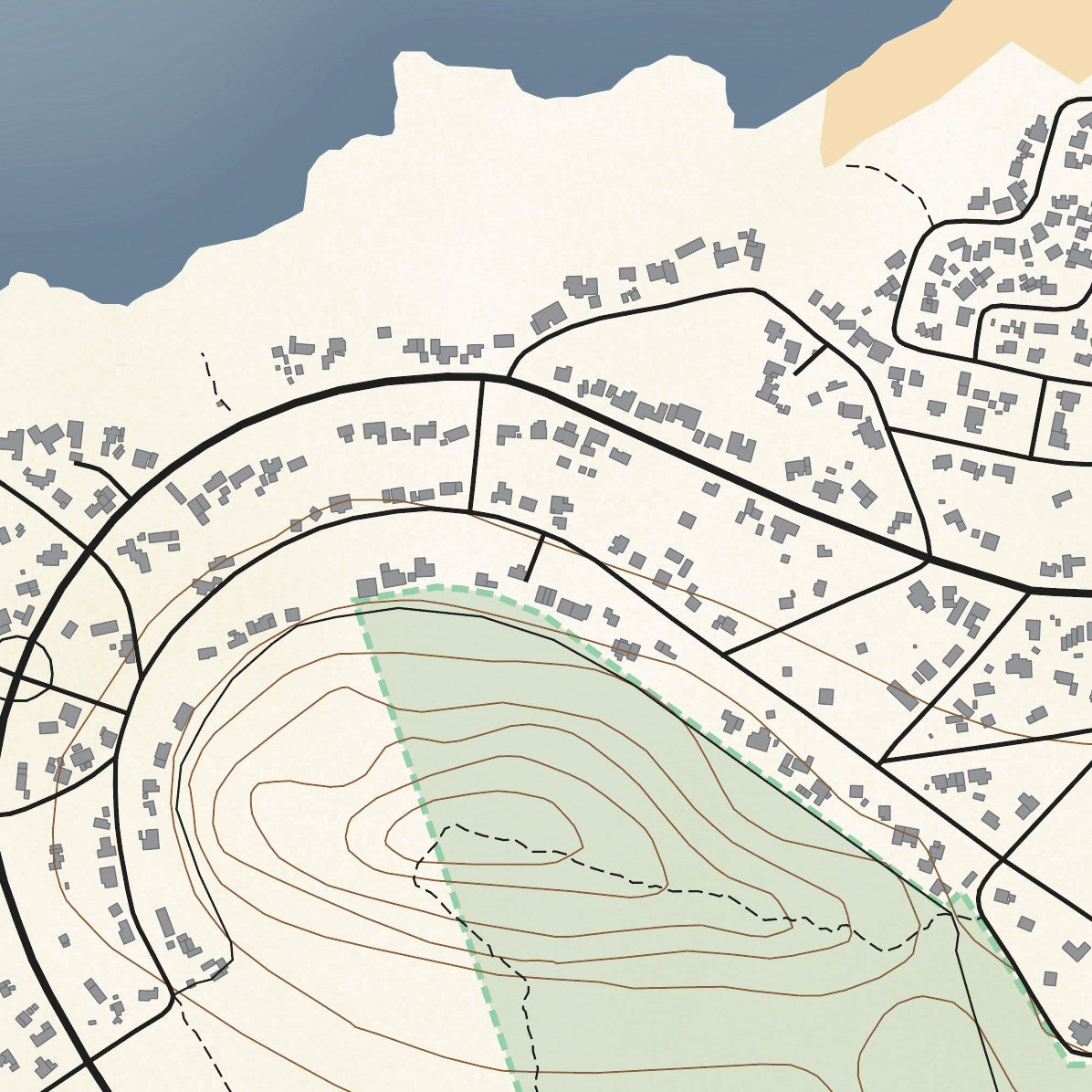 Close-up detail of the Pringle Bay Classic map print, showing the fine line work and quality of the full-size print