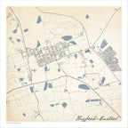 Riebeek-Kasteel map print in the Classic style, with blue farm dams across the valley, grey buildings and a compact village grid on a cream background