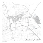 Riebeek-Kasteel map print in the minimalist Mono style, with grey buildings, black street lines and pale grey dams on a white background