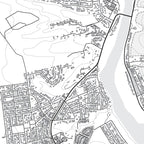 Close-up detail of the Stilbaai Mono map print, showing the fine line work and quality of the full-size print