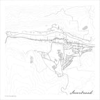 Suurbraak map print in the minimalist Mono style, with grey buildings, black street lines and dense contour lines on a white background