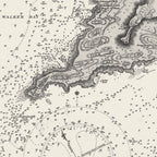 Close-up detail of the 1867 Admiralty chart of Table Bay to Cape Agulhas reproduction print, showing the engraved coastline and depth soundings