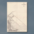 1943 Admiralty chart of the Table Bay Docks, reproduction print showing Cape Town's harbour basins, breakwater and city street grid, with two compass roses