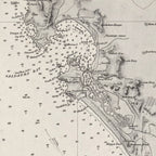 Close-up detail of the 1871 Admiralty chart of Table Bay to Donkin Bay reproduction print, showing the engraved coastline and depth soundings
