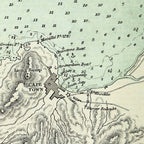 Detail of the 1880 Table Bay map showing Cape Town and the shoreline at the foot of the mountains, drawn in fine engraved relief