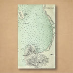 1880 map of Table Bay from McCulloch's Dictionary of Commerce, with Robben Island, a pale green sea and Table Mountain above Cape Town
