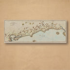 John Barrow's 1804 map of the Cape west coast from Table Bay to Saldanha Bay, a long coastal strip with shaded hills, islands and a pale blue sea