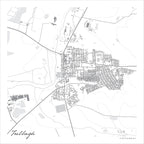 Tulbagh map print in the minimalist Mono style, with grey buildings, black street lines and pale grey dams on a white background