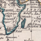 Detail of Faden's 1798 world chart showing southern Africa, Madagascar and the Indian Ocean, with blue-green coastlines and fine lettering